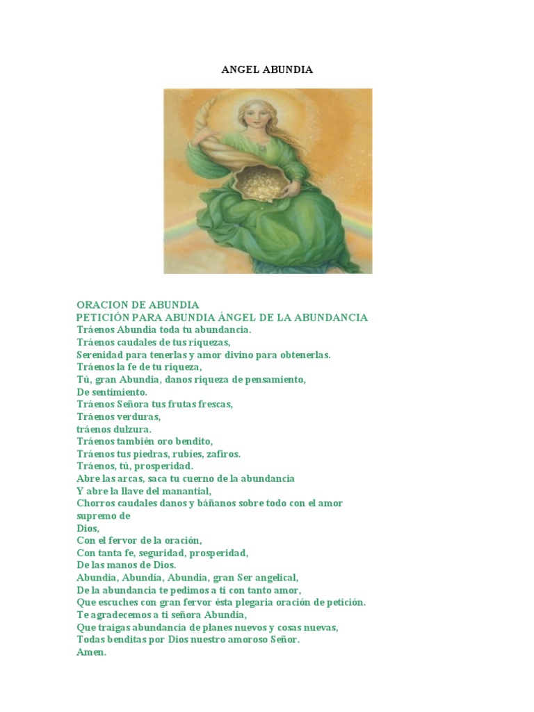 Oración al Ángel Abundia para Prosperidad | PDF | Hogar, jardinería y ...