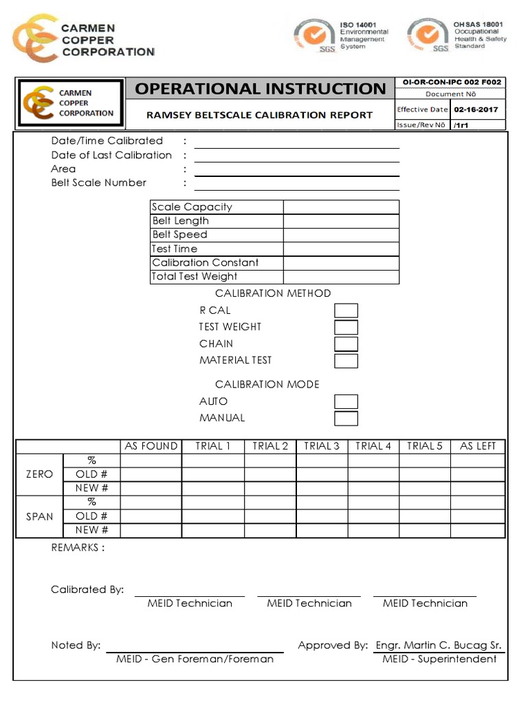 Belt Scale Calibration Report | PDF | Technology & Engineering