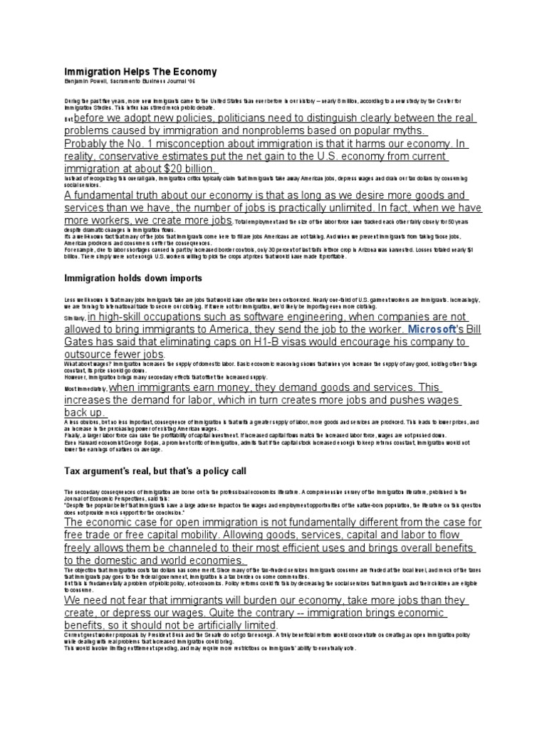 Economic Benefits of Immigration | PDF | Immigration | Labour Economics