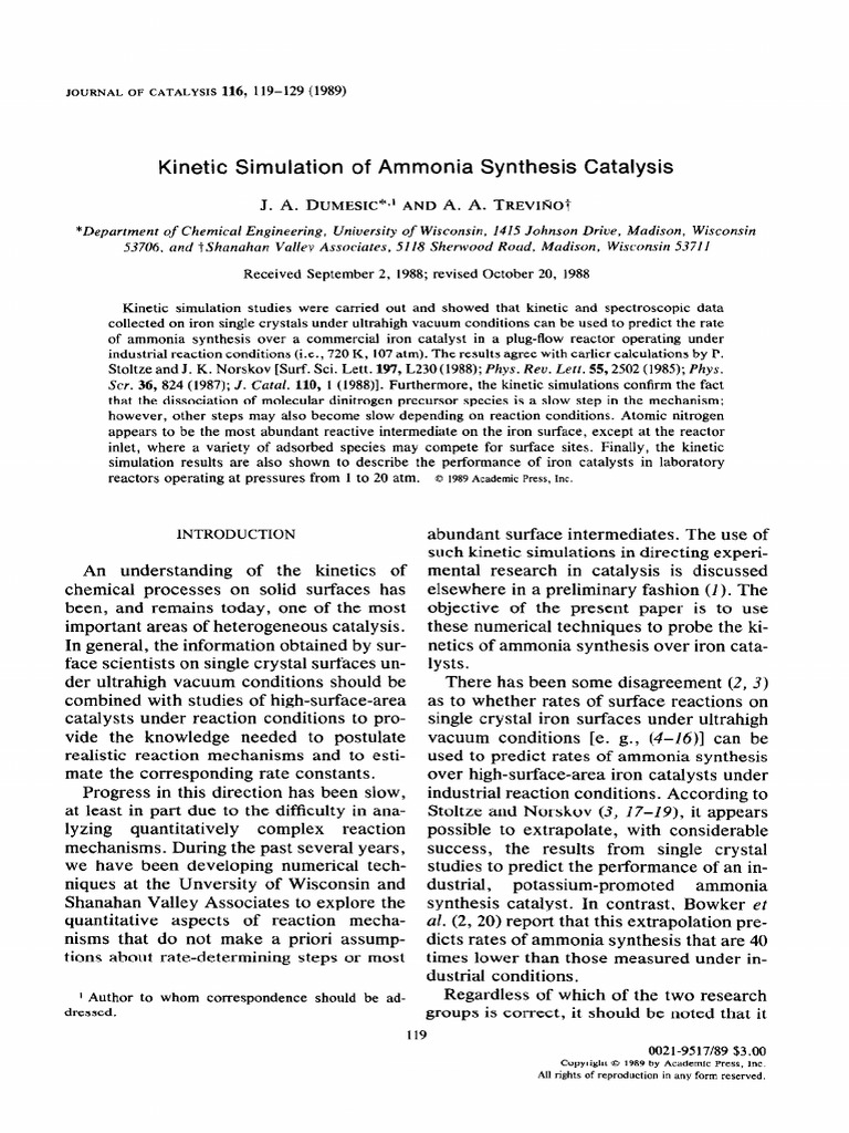 Kinetic Simulation of Ammonia Synthesis Catalysis | PDF | Catalysis ...