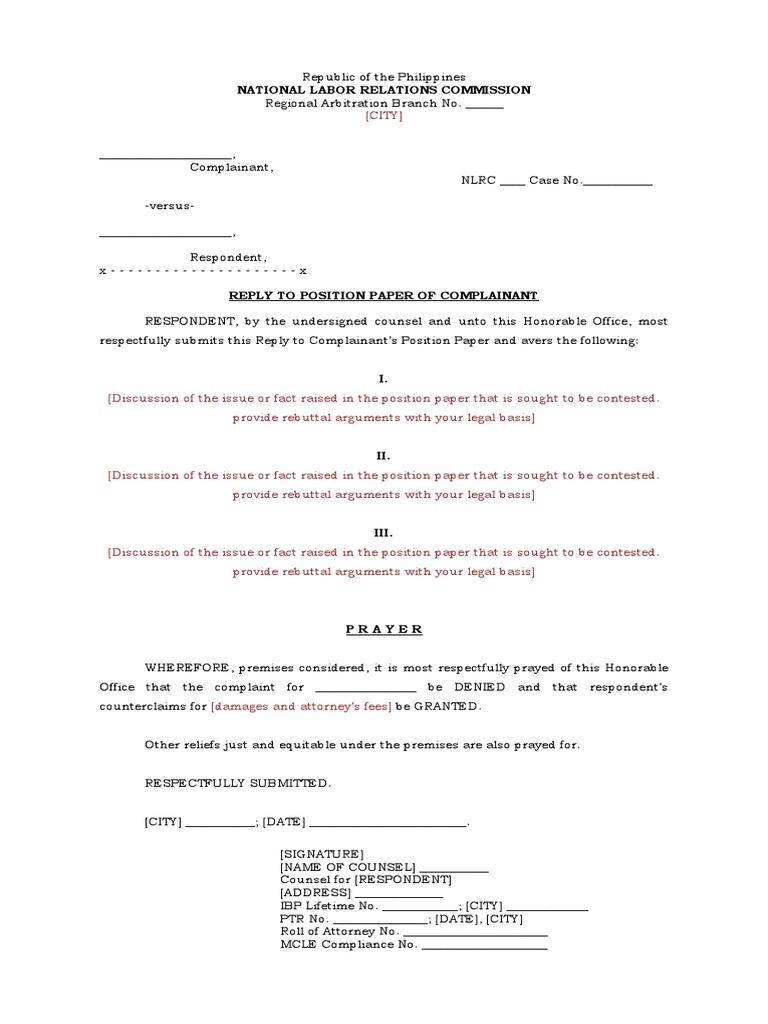 Reply to Complainant's Position Paper | PDF | Civil Law (Common Law ...
