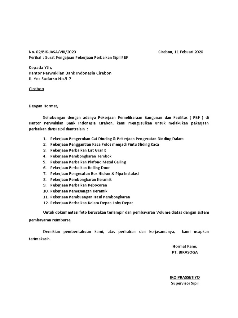 Surat Pengajuan Perbaikan | PDF