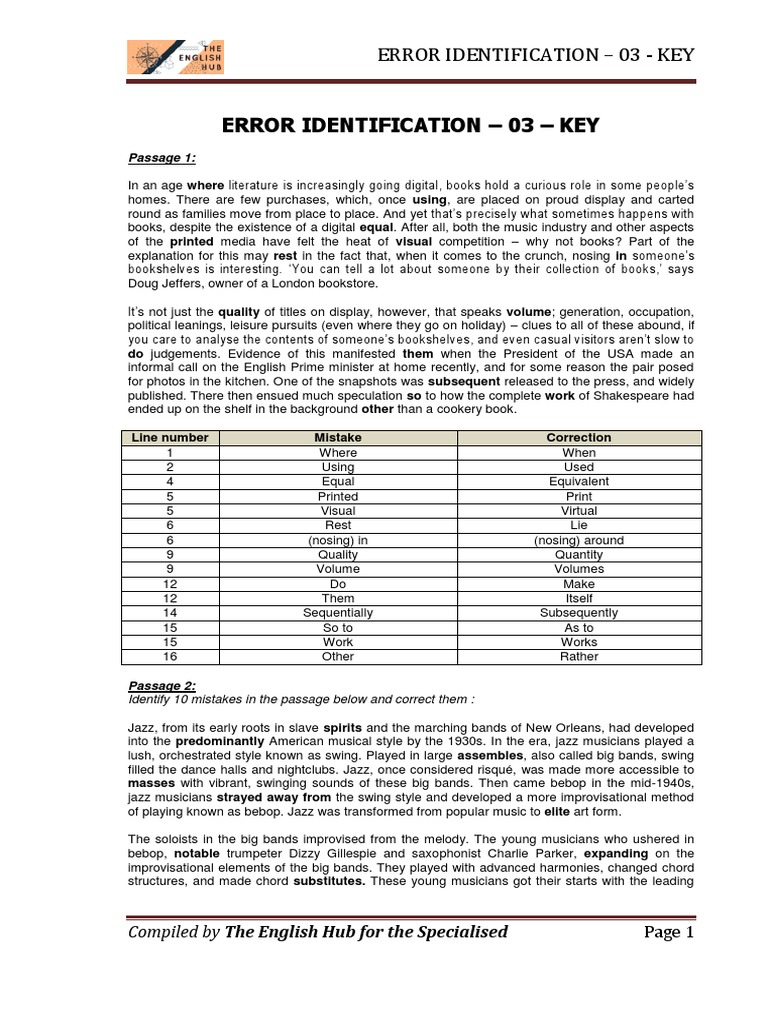Error Identification - 03 - Key | PDF | Jazz | Modernism (Music)