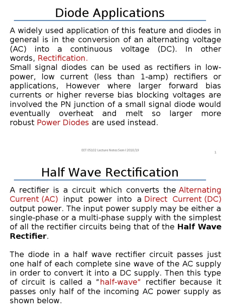 Lecture 03 Diode Applications (Rectification) PDF Rectifier Diode