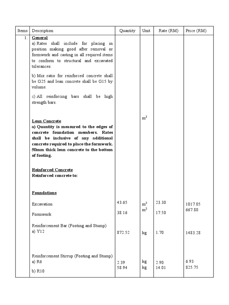 Bill of Quantities for Concrete Works | PDF | Building Technology ...