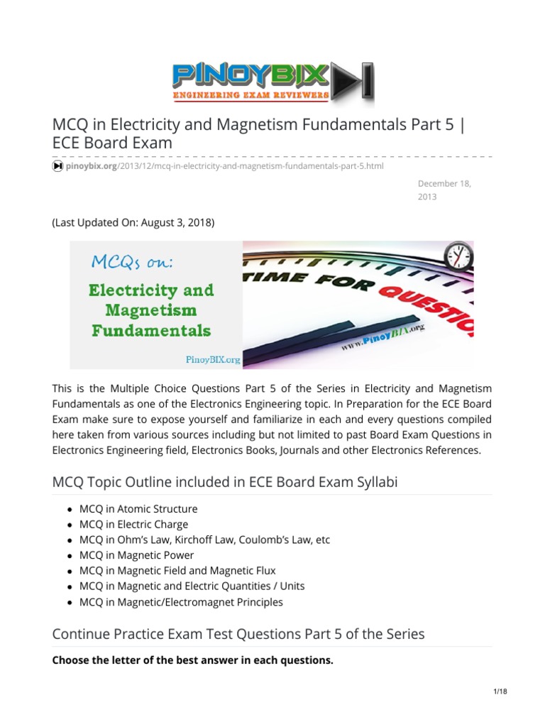 MCQ in Electricity and Fundamentals Part 5 ECE Board Exam