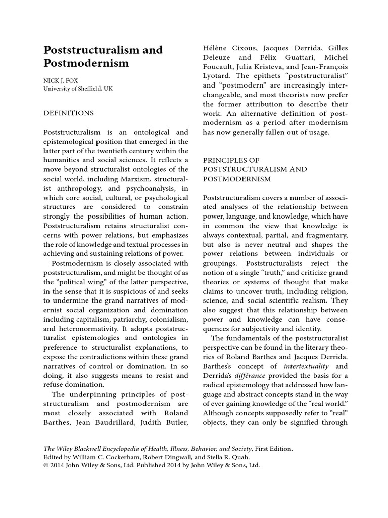 Poststructuralism & Postmodernism PDF Postmodernism Science