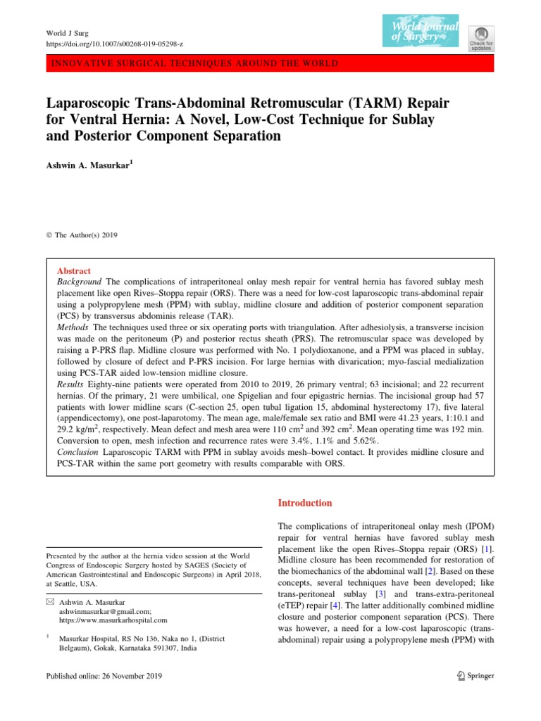 Laparoscopic Trans-Abdominal Retromuscular TARM Re PDF | PDF | Abdomen ...