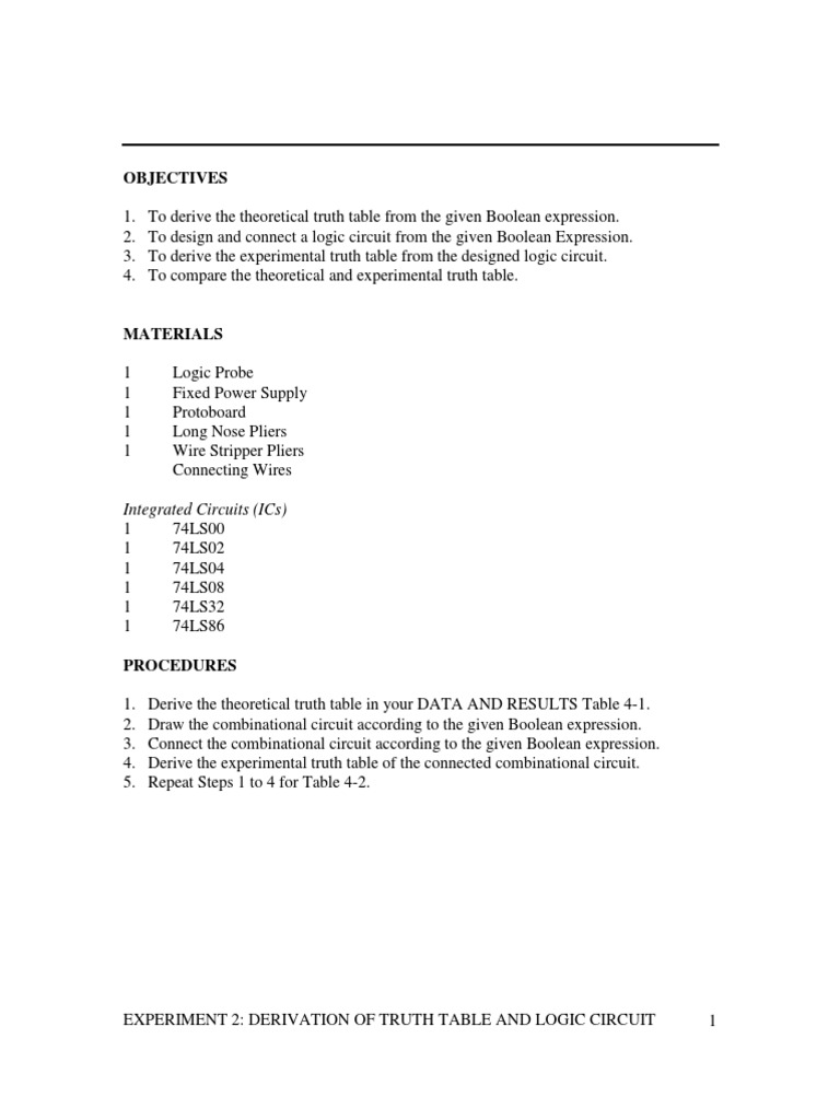 Truth Table and Logic Circuit Derivation | PDF | Logic Gate | Boolean ...