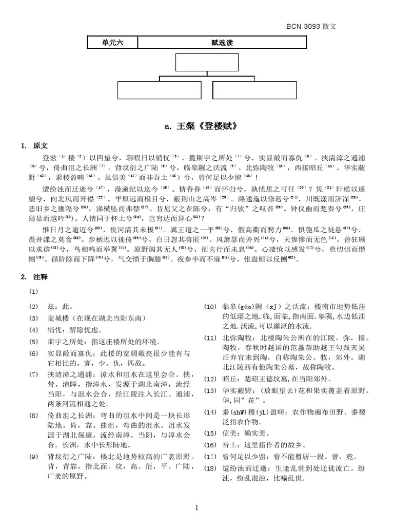 nb3093 散文单元六 赋选读 Docx
