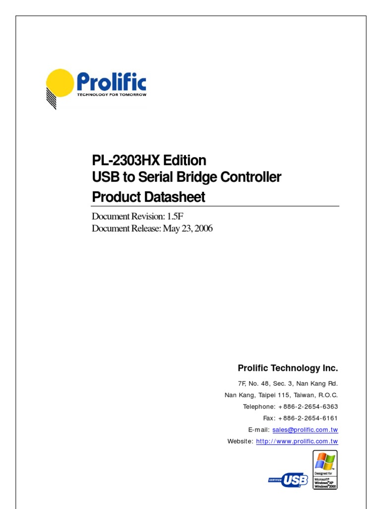 IO Cable PL-2303HX Documents Datasheet Ds Pl2303HX v15F | PDF | Usb ...