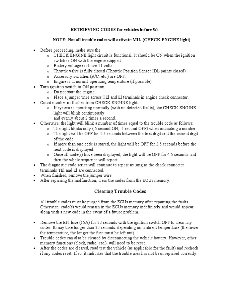 Toyota OBD1 Fault Codes Guide | PDF | Engine Technology | Electrical ...