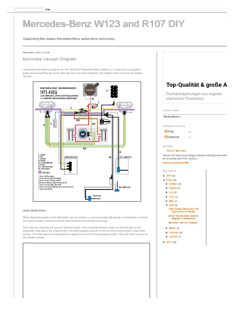MercedesBenz W123 and R107 DIY Mercedes Vacuum Diagram PDF Leak