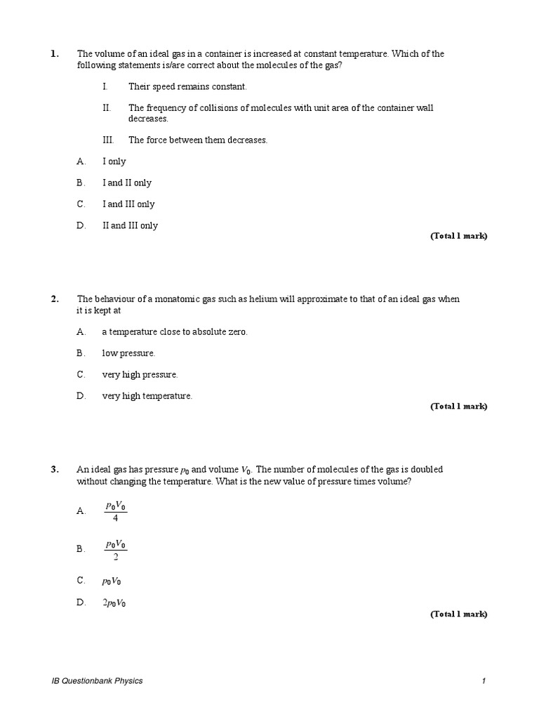 Physics Ideal Gases QUestions | PDF | Gases | Temperature