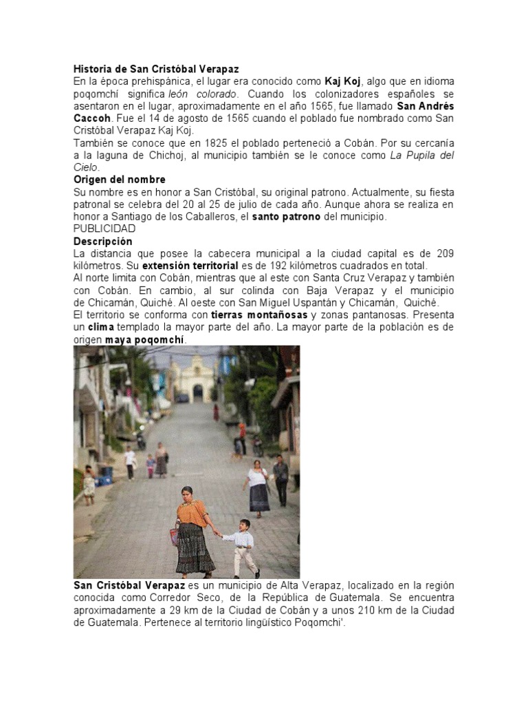 Historia y atractivos de San Cristóbal Verapaz | PDF