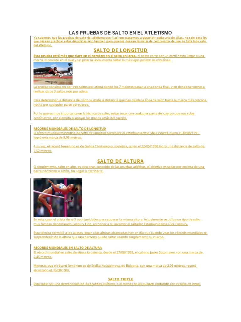 Las Pruebas de Salto en El Atletismo | PDF | Deporte del atletismo ...