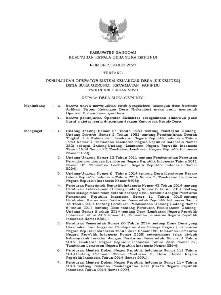 Sk Operator Siskeudes Terbaru 2020 Pdf