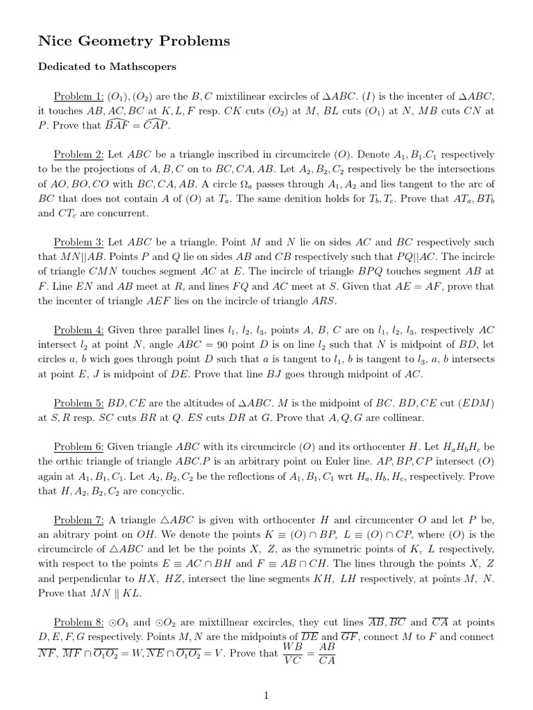 111 Nice Geometry Problems PDF | PDF | Triangle | Triangle Geometry