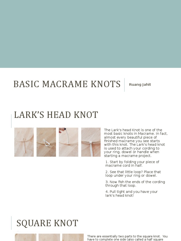 Basic Macrame Knots Guide | PDF | Knot | Ropework