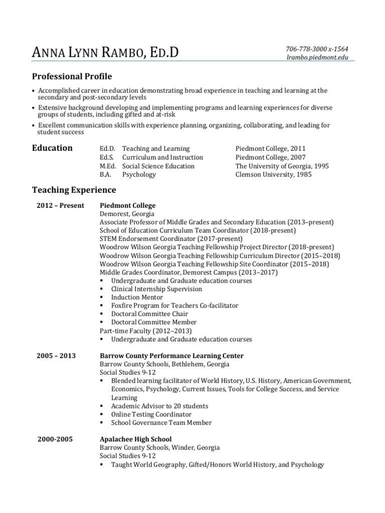 Anna Lynn Rambo, Ed.D: Education Profile | PDF | Graduate School | College