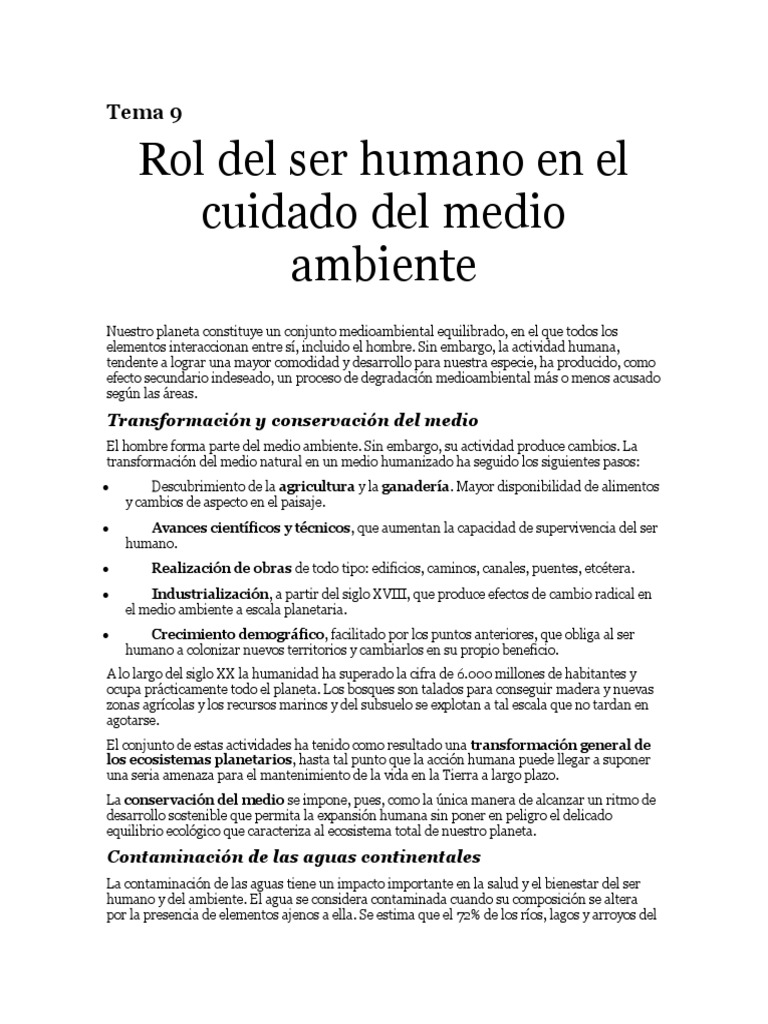Rol del ser humano en el medio ambiente | PDF | Contaminación | Naturaleza