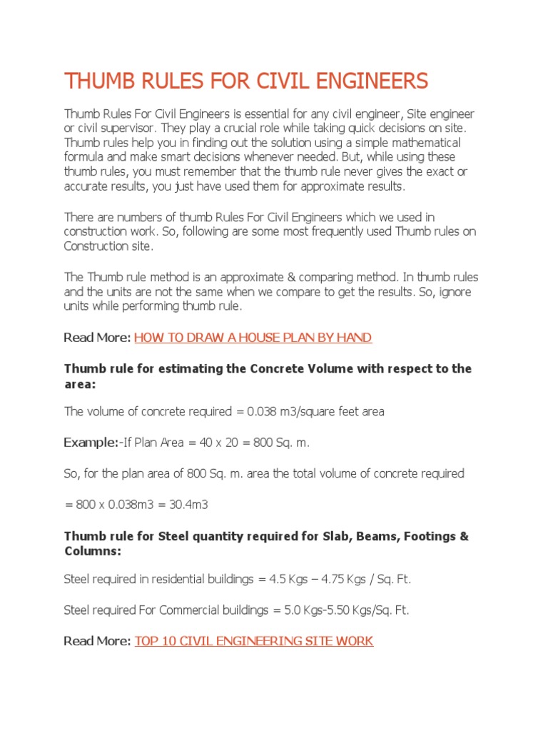 Thumb Rules For Civil Engineers | PDF | Concrete | Horticulture And ...