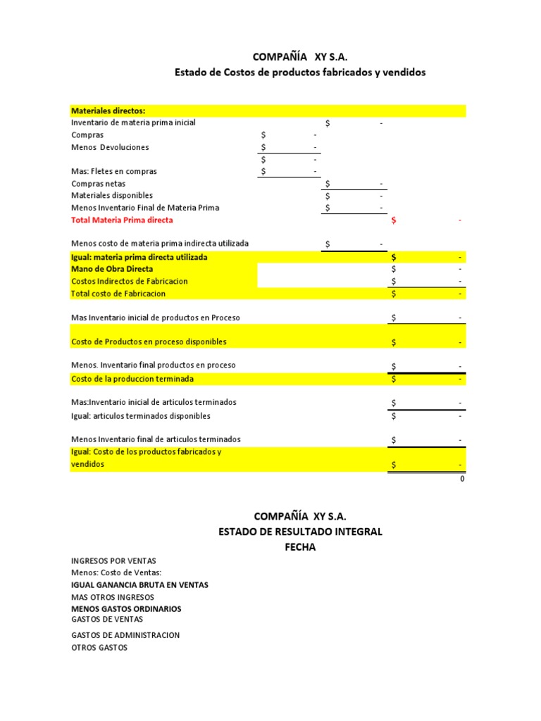Estado de Costos y Resultados Financieros | PDF | Costo | Inventario