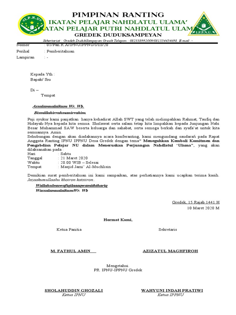 Contoh Surat Undangan Ipnu Ippnu Terbaik - Caresizsiniz.com