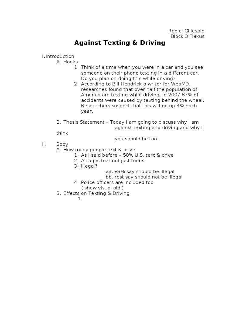 Thesis statement persuasive speech texting while driving