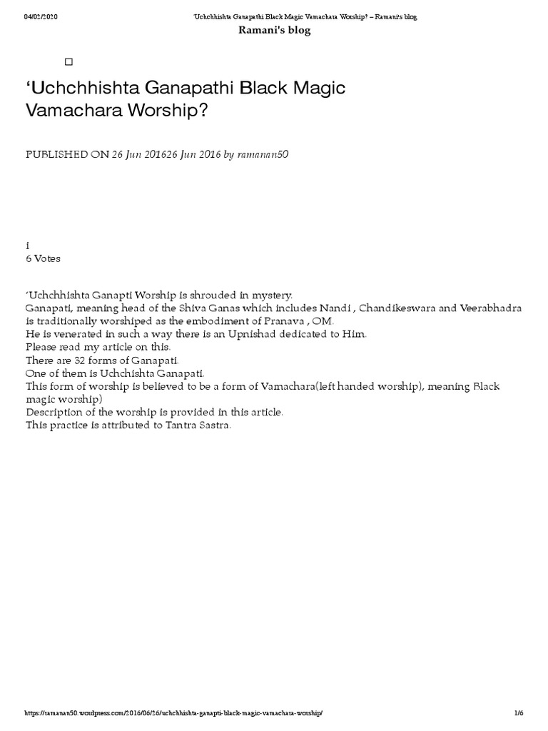 Uchchhishta Ganapathi Black Magic Vamachara Worship - Ramani's Blog PDF ...