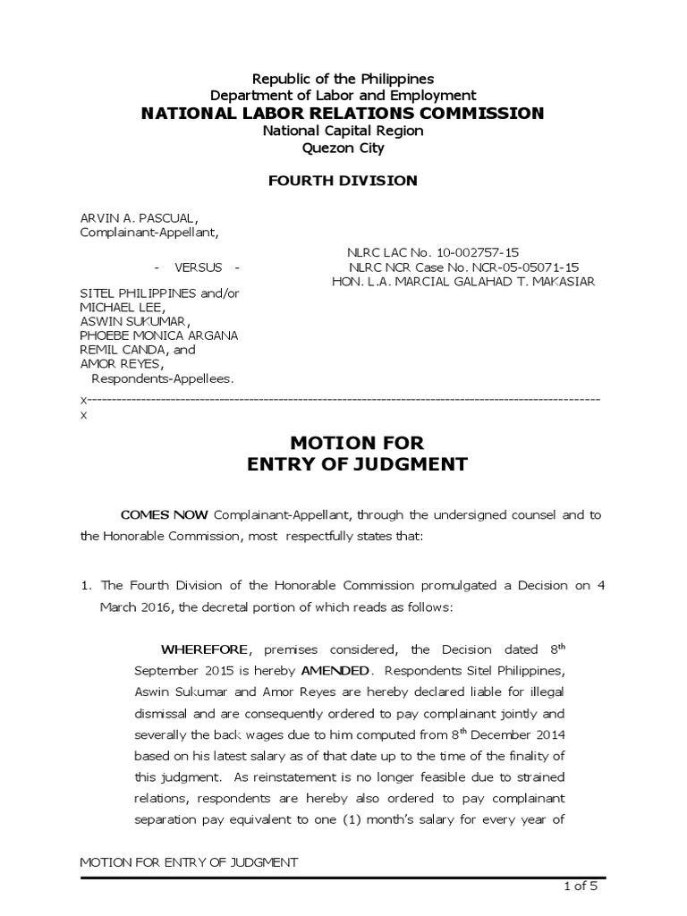 1_MOTION_ENTRY OF JUDGMENT Social Institutions Social Science