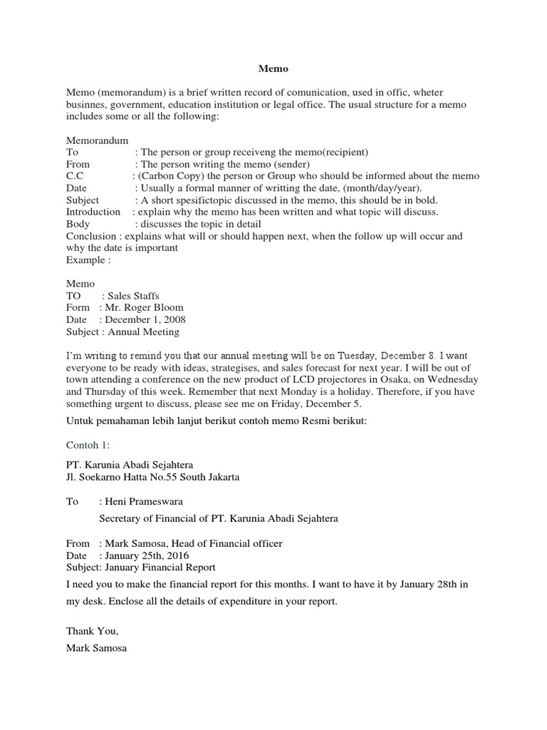 Memo Structure and Examples Guide | PDF | Memorandum | Business