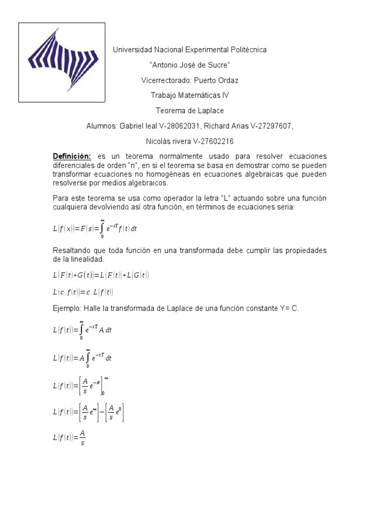 Laplace Mate Integral Transformada De Laplace