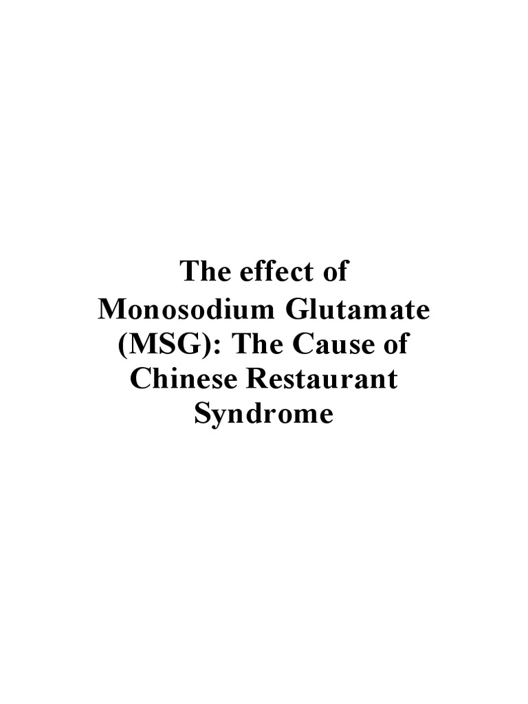 MSG and Chinese Restaurant Syndrome PDF Food And Drink Health