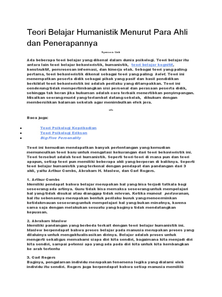 Teori Belajar Humanistik Dan Penerapannya Pdf