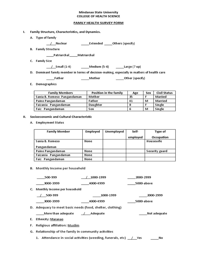 Family Health Survey Form | PDF | Family | Sanitation