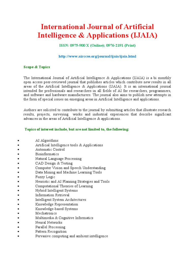 International Journal of Artificial Intelligence & Applications (IJAIA ...