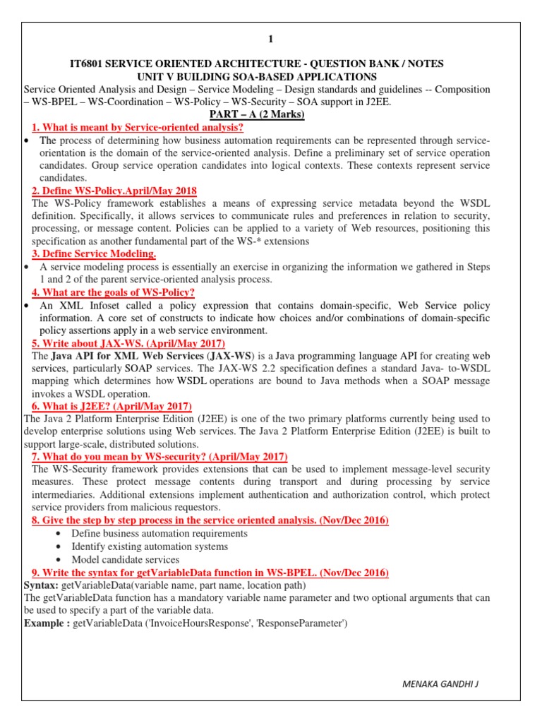 IT6801 SOA Notes and Question Bank | PDF | Service Oriented ...