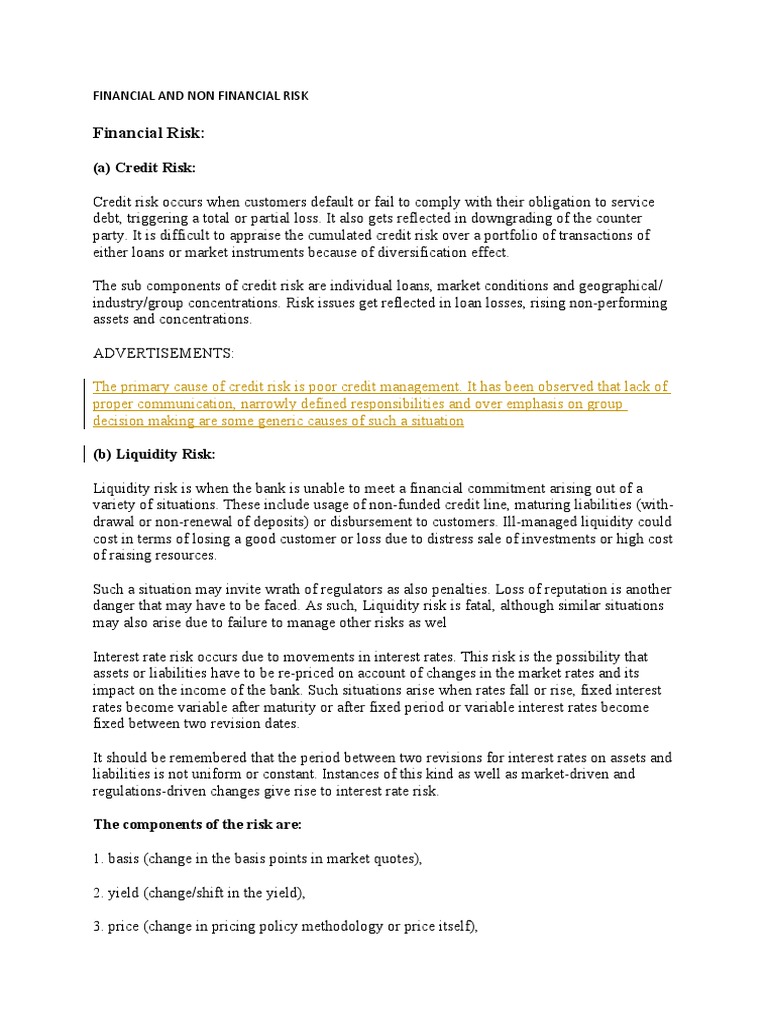 Financial vs Non-Financial Risks Explained | PDF | Foreign Exchange ...