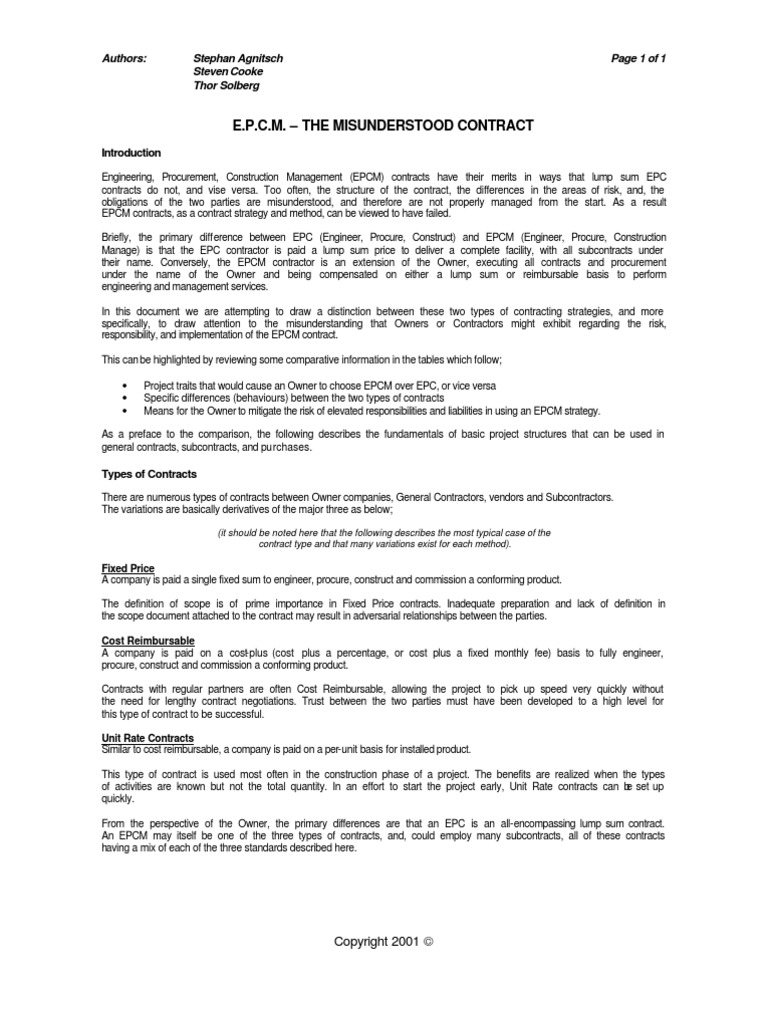 EPCM TheMisunderstoodContract | PDF | Procurement | General Contractor