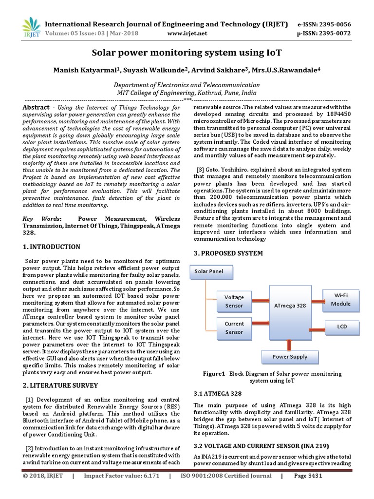 BASE PAPER Solar Power Monitoring System Using IoT PDF PDF