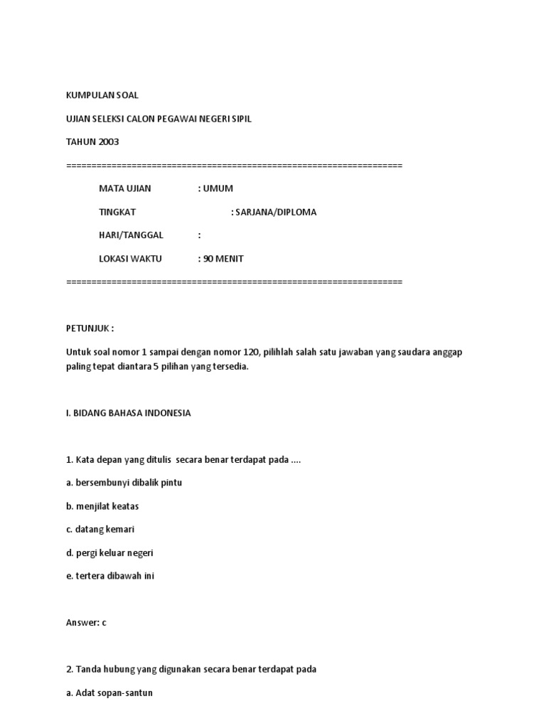 2010 Bonus Kumpulan Soal Soal Tes Pengetahuan Umum TPU