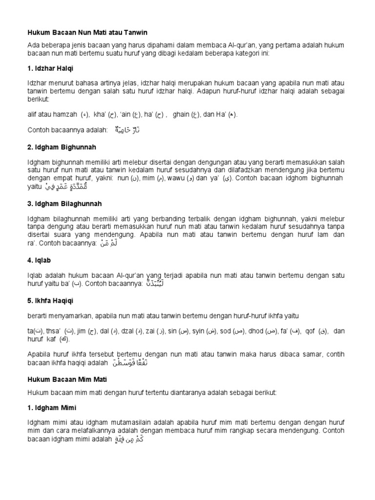 Hukum Bacaan Nun Mati Atau Tanwin Pdf