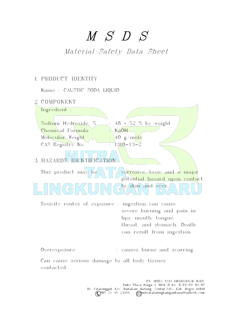 Caustic Soda MSDS 2024 Overview | PDF | Sodium Hydroxide | Chlorine