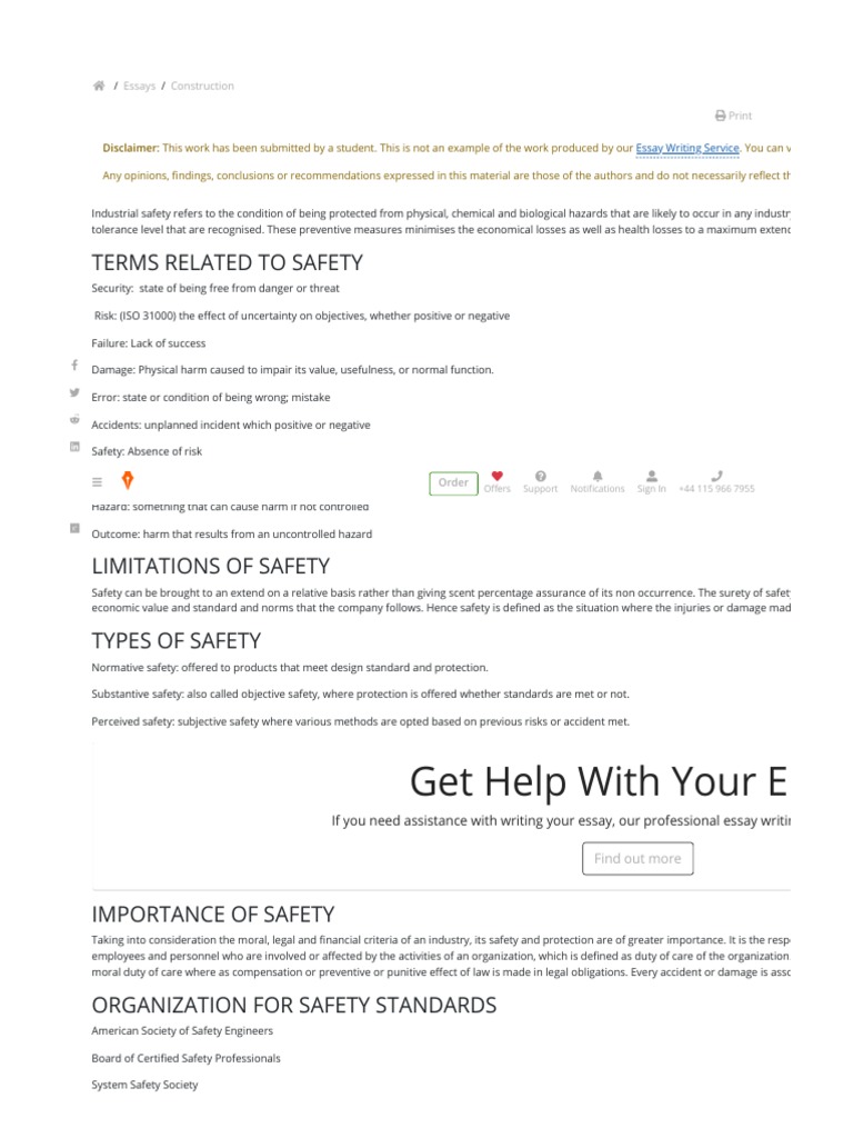 Study On Industrial General Safety Construction Essay PDF | PDF ...