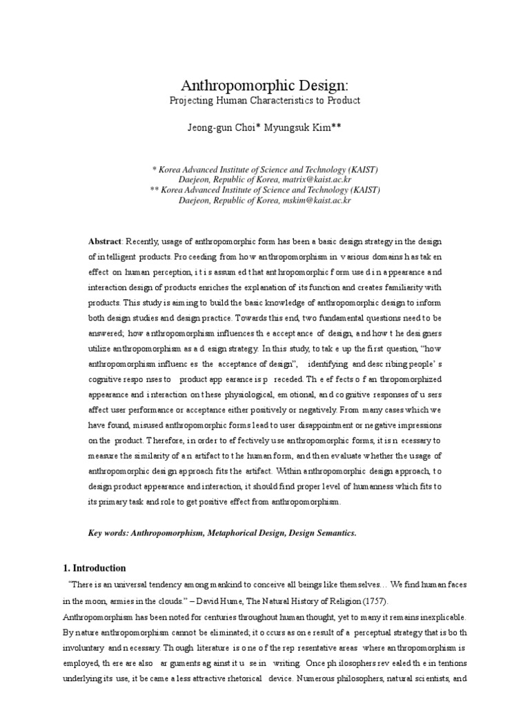 Anthropomorphic Design in Products | PDF | Anthropomorphism | Design