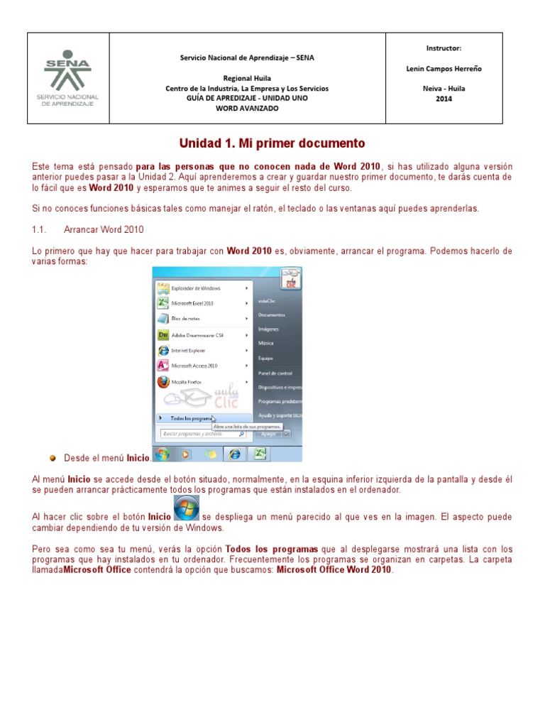 Guia de Aprendizaje Unidad 1 - Word Avanzado | PDF | Microsoft Word ...