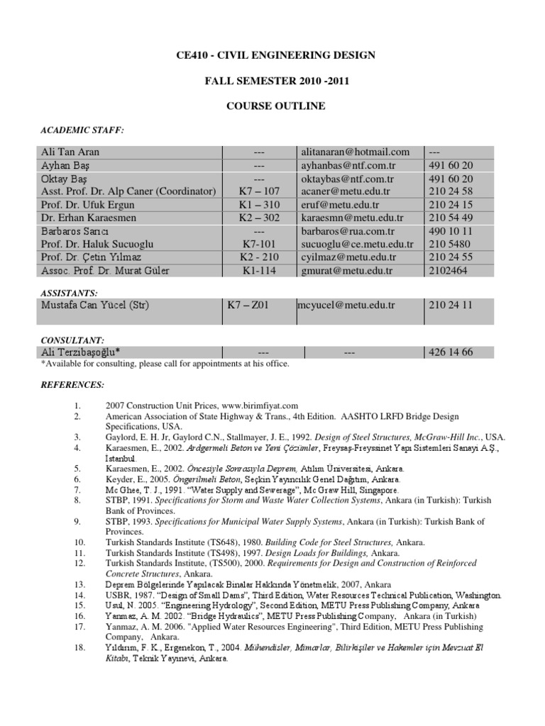 CE410 Civil Engineering Design Course | PDF | Engineering | Design
