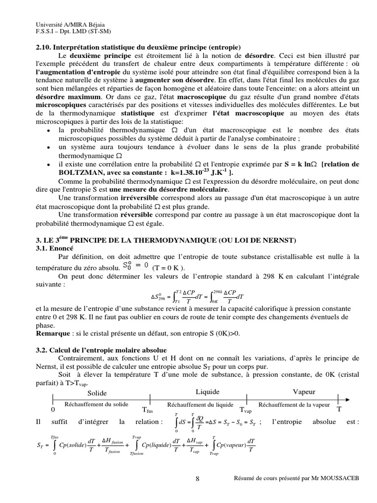 Principes de la thermodynamique expliqués | PDF | Transfert thermique ...
