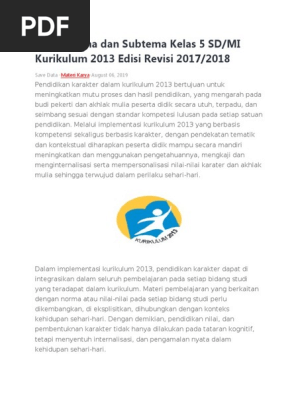 Daftar Tema Dan Subtema Kelas 5 Sd Docx